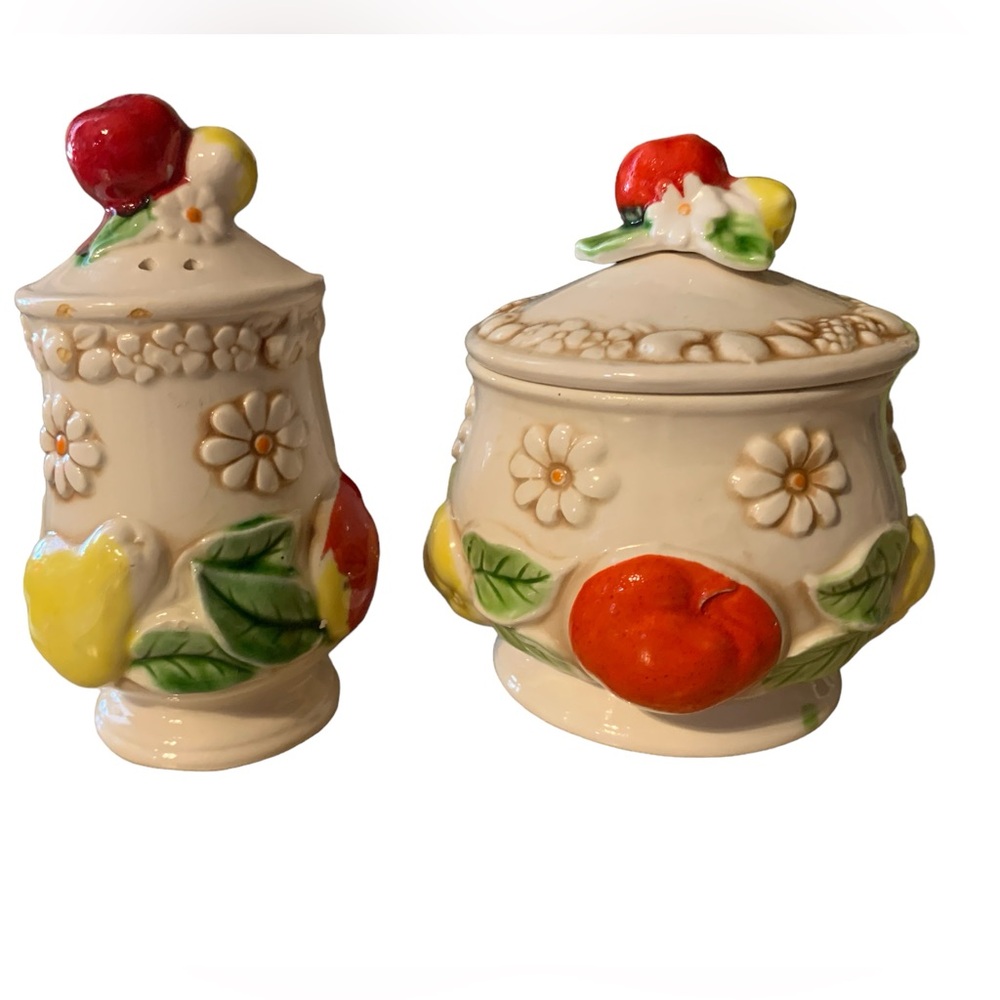 Vintage Fred Roberts Ceramic Fruit Jar Kitchen Canister and Shaker made in Japan